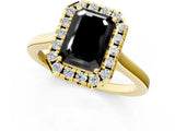 Yellow gold Fancy Black Emerald Cut Halo Round Diamond Solitaire Ring with Pavé Band and Four-Prong Setting_1