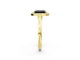 Yellow gold Fancy Black Emerald Cut Halo Round Diamond Solitaire Ring with Pavé Band and Four-Prong Setting_2