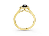 Yellow gold Fancy Black Emerald Cut Halo Round Diamond Solitaire Ring with Pavé Band and Four-Prong Setting_3