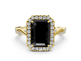 Yellow gold Fancy Black Emerald Cut Halo Twist Band with Four-Prong Setting_12