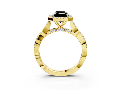 Yellow gold Fancy Black Emerald Cut Halo Twist Band with Four-Prong Setting_15