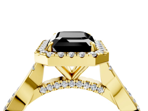 Yellow gold Fancy Black Emerald Cut Halo Twist Band with Four-Prong Setting_16