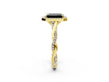 Yellow gold Fancy Black Emerald Cut Halo Twist Band with Four-Prong Setting_2