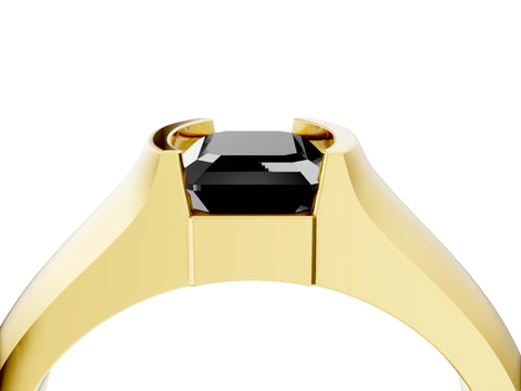 Yellow gold Fancy Black Emerald Cut Solitaire Bezel Set Diamond Ring with Wide Band_4