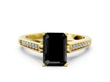 Yellow gold Fancy Black Emerald Cut Solitaire Cathedral Diamond Engagement Ring with Channel-Set Band and Four-Prong Setting_3