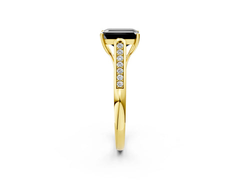 Yellow gold Fancy Black Emerald Cut Solitaire Cathedral Diamond Engagement Ring with Channel-Set Band and Four-Prong Setting_5