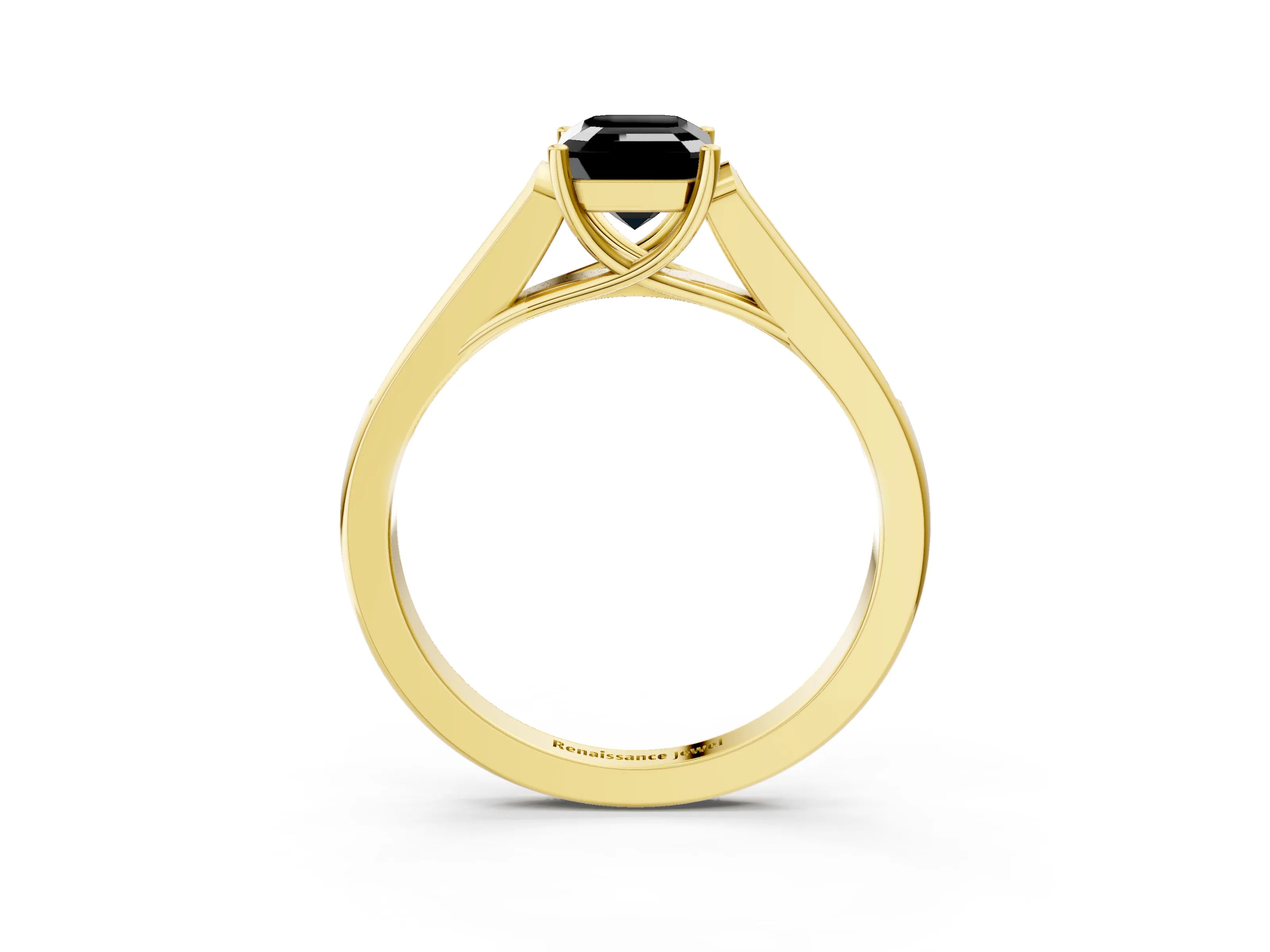 Yellow gold Fancy Black Emerald Cut Solitaire Cathedral Diamond Engagement Ring with Channel-Set Band and Four-Prong Setting_6