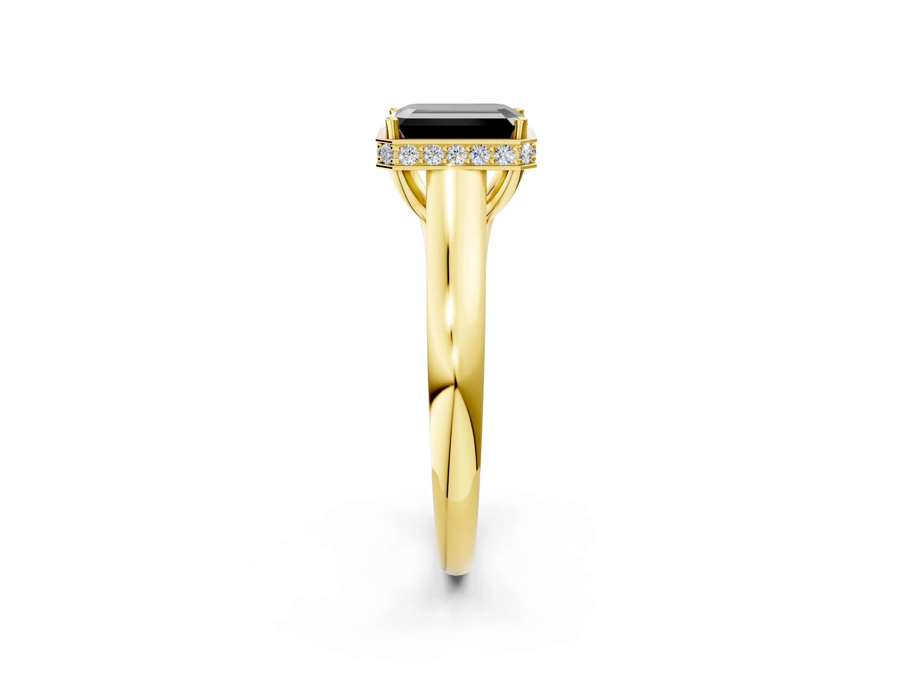 Yellow gold Fancy Black Emerald Cut Solitaire Diamond Engagement Ring with Four-Prong Setting and Tapered Band_2