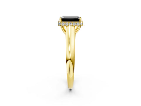 Yellow gold Fancy Black Emerald Cut Solitaire Diamond Engagement Ring with Four-Prong Setting and Tapered Band_2