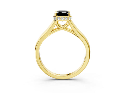 Yellow gold Fancy Black Emerald Cut Solitaire Diamond Engagement Ring with Four-Prong Setting and Tapered Band_3