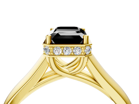 Yellow gold Fancy Black Emerald Cut Solitaire Diamond Engagement Ring with Four-Prong Setting and Tapered Band_4