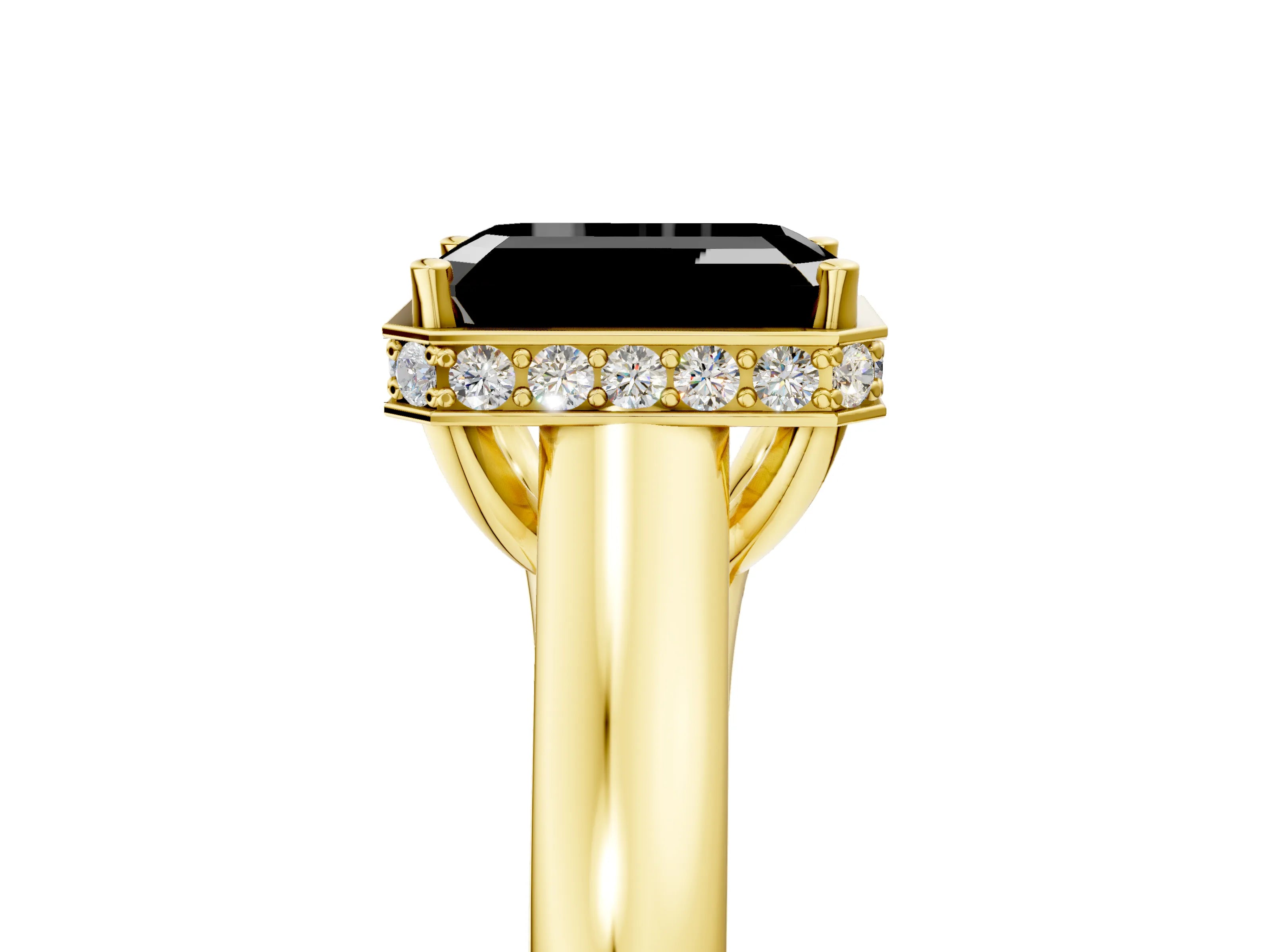 Yellow gold Fancy Black Emerald Cut Solitaire Diamond Engagement Ring with Four-Prong Setting and Tapered Band_5