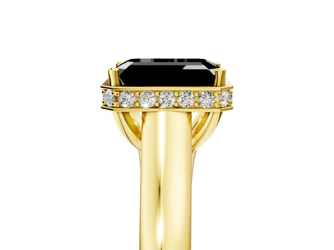 Yellow gold Fancy Black Emerald Cut Solitaire Diamond Engagement Ring with Four-Prong Setting and Tapered Band_5