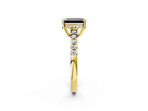 Yellow gold Fancy Black Emerald Cut Solitaire Diamond Engagement Ring with Pavé Band and Six-Prong Setting_14