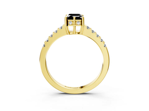 Yellow gold Fancy Black Emerald Cut Solitaire Diamond Engagement Ring with Pavé Band and Six-Prong Setting_15