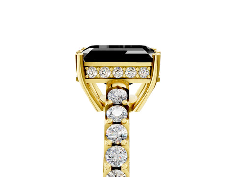 Yellow gold Fancy Black Emerald Cut Solitaire Diamond Engagement Ring with Pavé Band and Six-Prong Setting_17