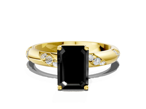 Yellow gold Fancy Black Emerald Cut Solitaire Diamond Engagement Ring with Twisted Pave Band and Four-Prong Setting_3