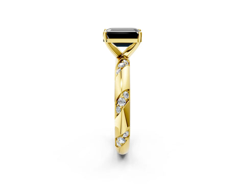 Yellow gold Fancy Black Emerald Cut Solitaire Diamond Engagement Ring with Twisted Pave Band and Four-Prong Setting_5