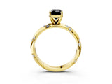 Yellow gold Fancy Black Emerald Cut Solitaire Diamond Engagement Ring with Twisted Pave Band and Four-Prong Setting_6