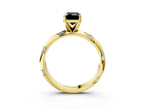 Yellow gold Fancy Black Emerald Cut Solitaire Diamond Engagement Ring with Twisted Pave Band and Four-Prong Setting_6