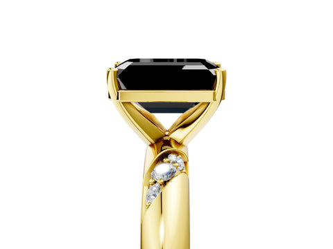 Yellow gold Fancy Black Emerald Cut Solitaire Diamond Engagement Ring with Twisted Pave Band and Four-Prong Setting_8