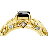 Yellow gold Fancy Black Emerald Cut Solitaire Diamond Leaf-Inspired Vine Band Ring with Prong Setting_4