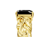 Yellow gold Fancy Black Emerald Cut Solitaire Diamond Leaf-Inspired Vine Band Ring with Prong Setting_5