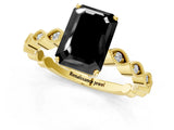 Yellow gold Fancy Black Emerald Cut Solitaire Diamond Ring with Infinity Twist Band and Four-Prong Setting_1