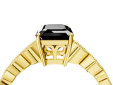 Yellow gold Fancy Black Emerald Cut Solitaire Diamond Ring with Infinity Twist Band and Four-Prong Setting_4
