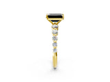 Yellow gold Fancy Black Emerald Cut Solitaire Diamond Ring with Pave Band and Four-Prong Setting_2