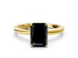 Yellow gold Fancy Black Emerald Cut Solitaire Diamond Ring with Prong Setting and Plain Band