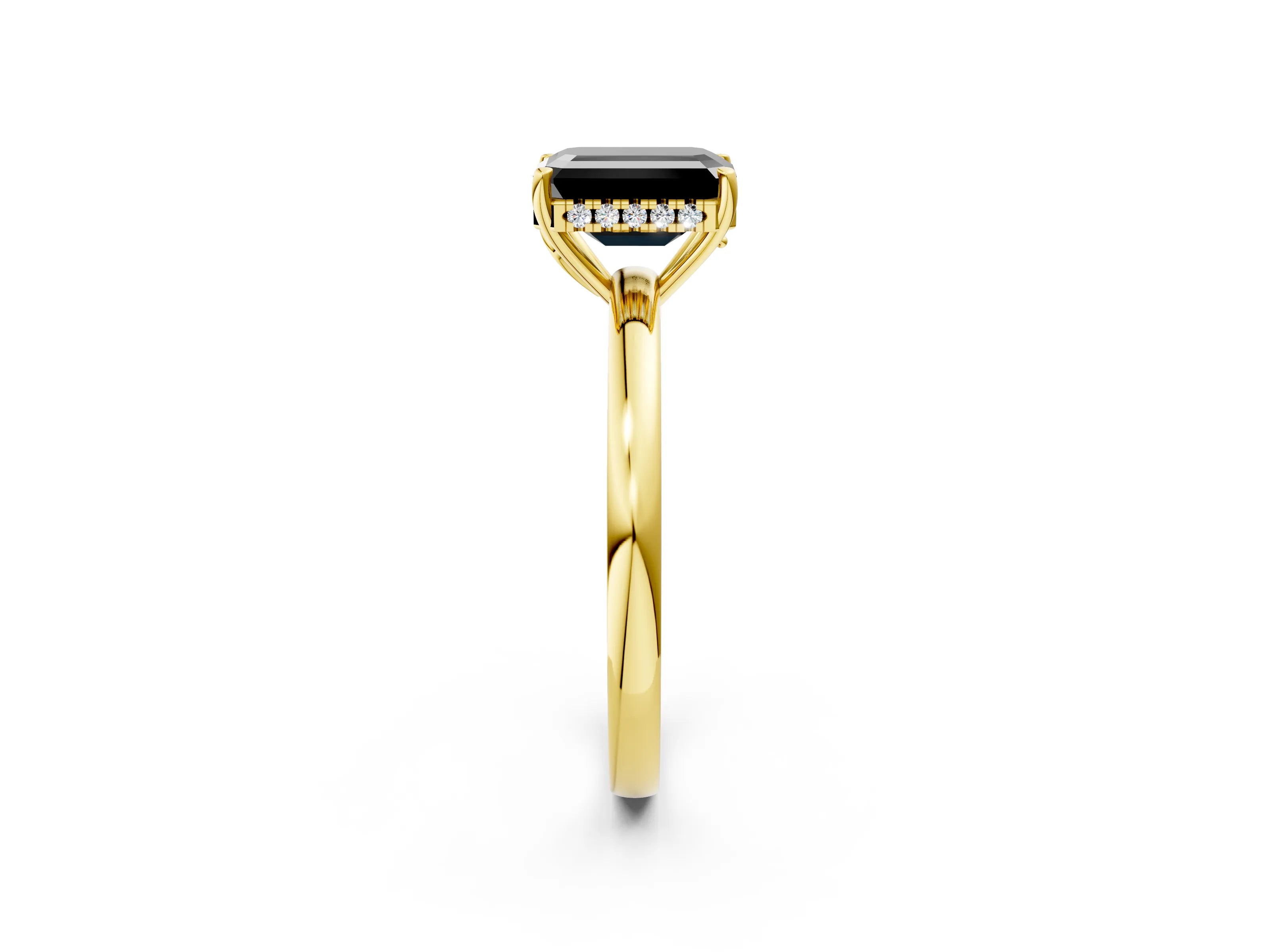 Yellow gold Fancy Black Emerald Cut Solitaire Diamond Ring with Prong Setting and Plain Band_2