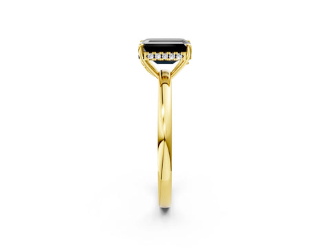Yellow gold Fancy Black Emerald Cut Solitaire Diamond Ring with Prong Setting and Plain Band_2
