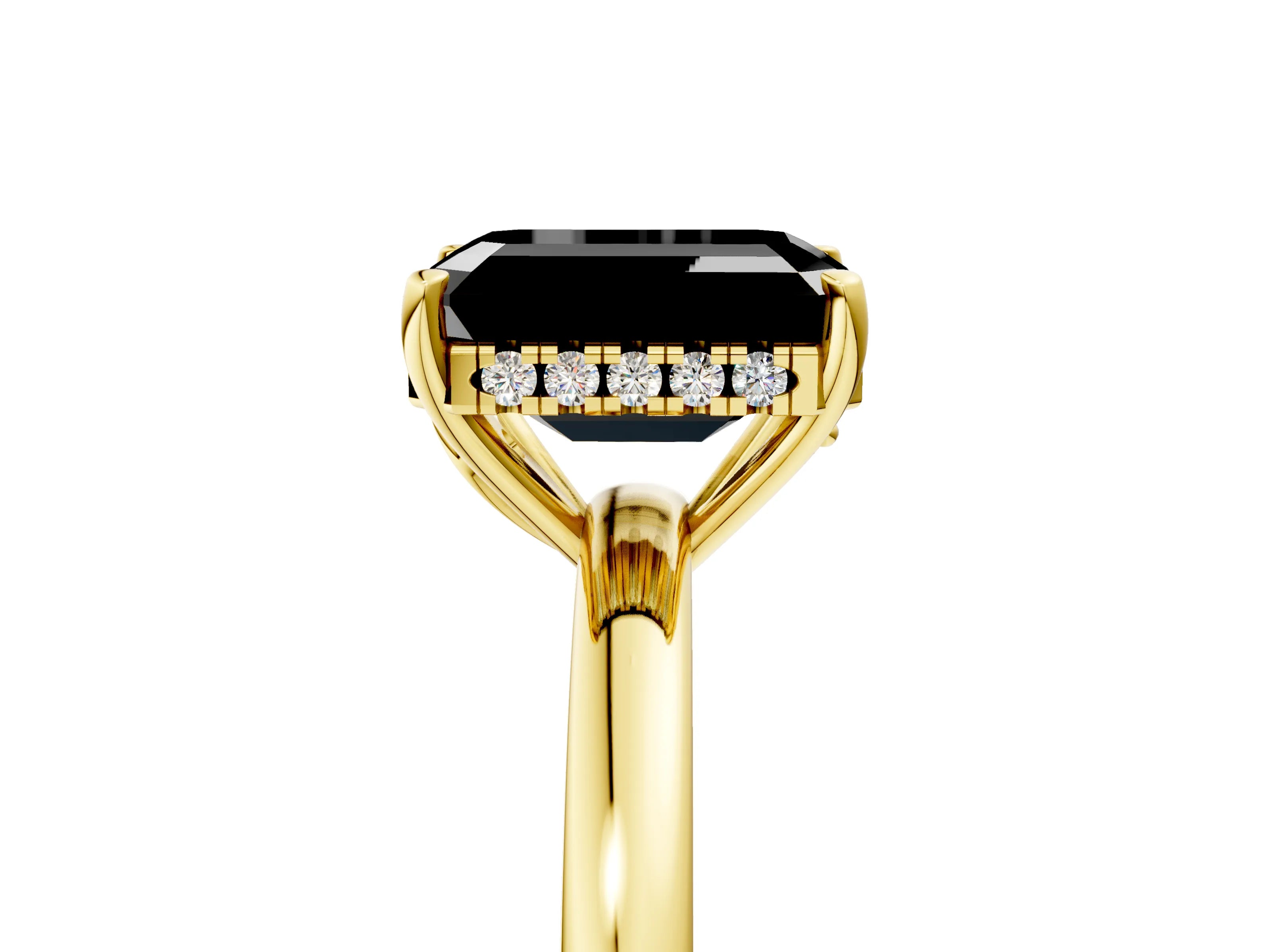 Yellow gold Fancy Black Emerald Cut Solitaire Diamond Ring with Prong Setting and Plain Band_5