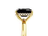 Yellow gold Fancy Black Emerald Cut Solitaire Diamond Ring with Prong Setting and Plain Band_5
