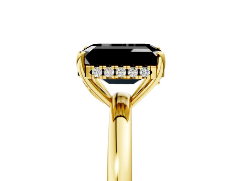 Yellow gold Fancy Black Emerald Cut Solitaire Diamond Ring with Prong Setting and Plain Band_5