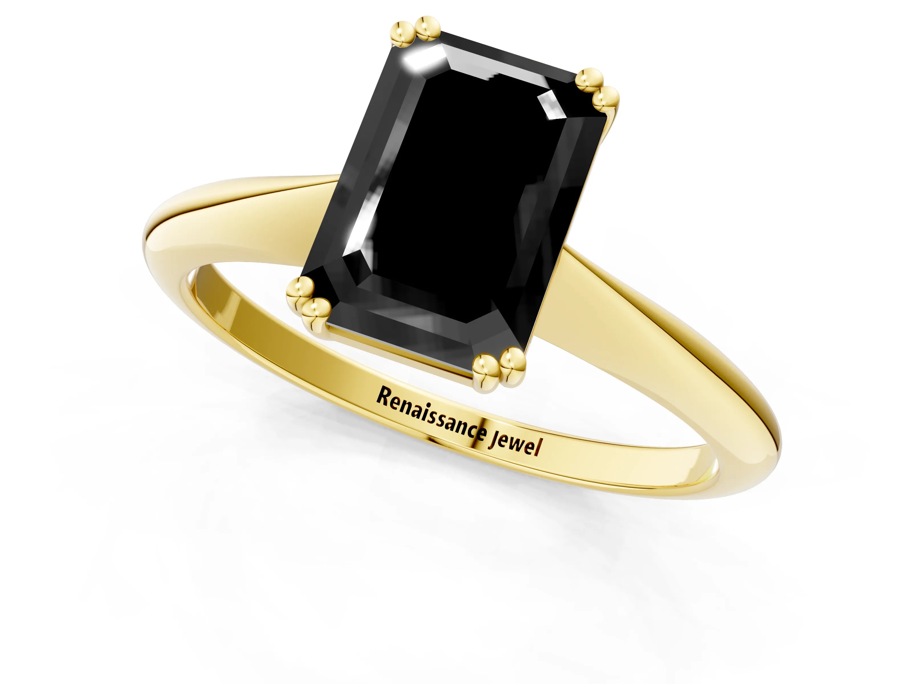 Yellow gold Fancy Black Emerald Cut Solitaire Diamond Ring with Six-Prong Setting and Classic Band_1