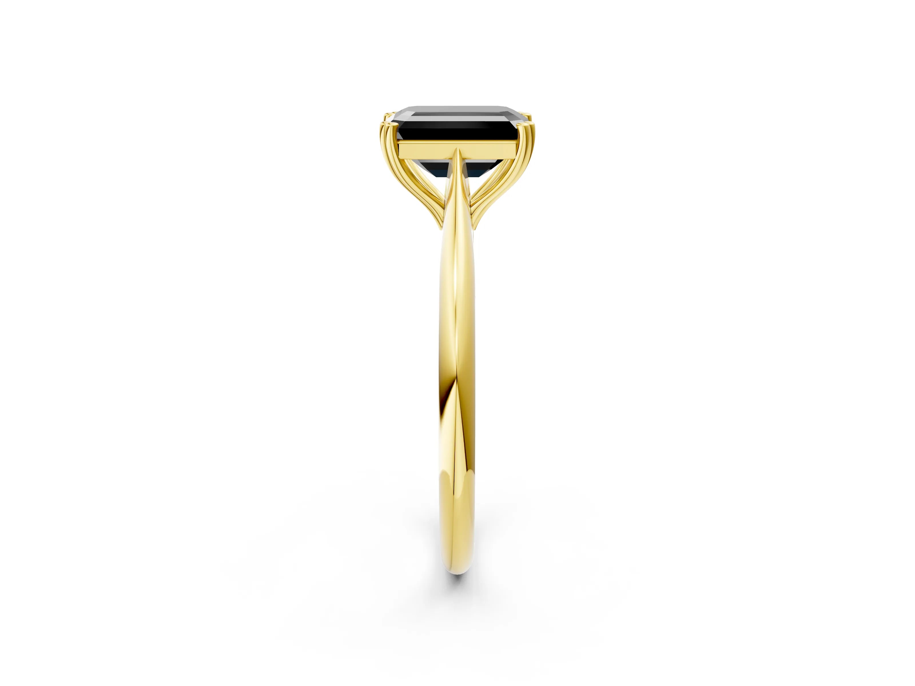 Yellow gold Fancy Black Emerald Cut Solitaire Diamond Ring with Six-Prong Setting and Classic Band_2