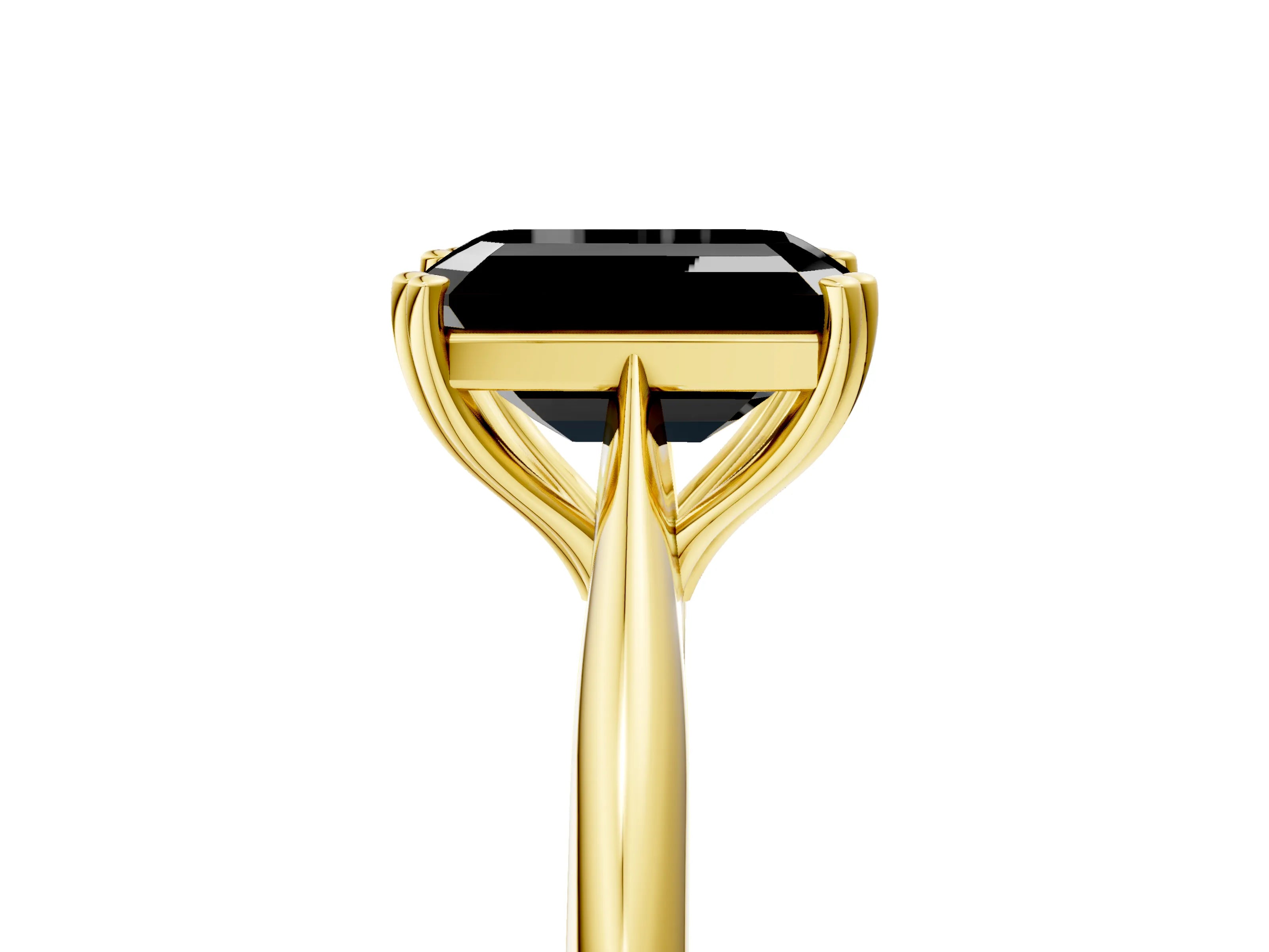 Yellow gold Fancy Black Emerald Cut Solitaire Diamond Ring with Six-Prong Setting and Classic Band_5