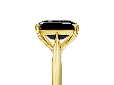 Yellow gold Fancy Black Emerald Cut Solitaire Diamond Ring with Six-Prong Setting and Classic Band_5