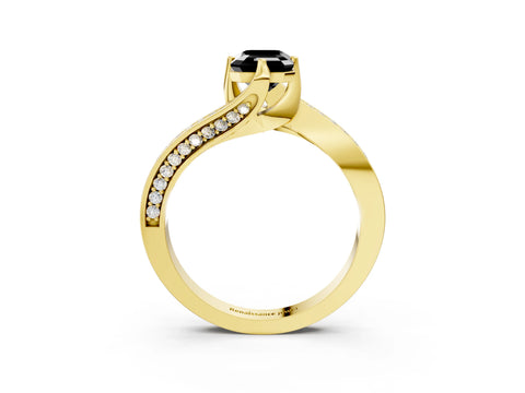 Yellow gold Fancy Black Emerald Cut Solitaire Diamond Twist Band with Pavé Setting and Four-Prong Setting_3