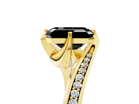 Yellow gold Fancy Black Emerald Cut Solitaire Diamond Twist Band with Pavé Setting and Four-Prong Setting_5