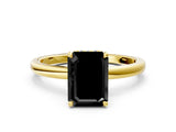 Yellow gold Fancy Black Emerald Cut Solitaire Engagement Ring with Cathedral Band and Four-Prong Setting