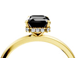 Yellow gold Fancy Black Emerald Cut Solitaire Engagement Ring with Cathedral Band and Four-Prong Setting_4