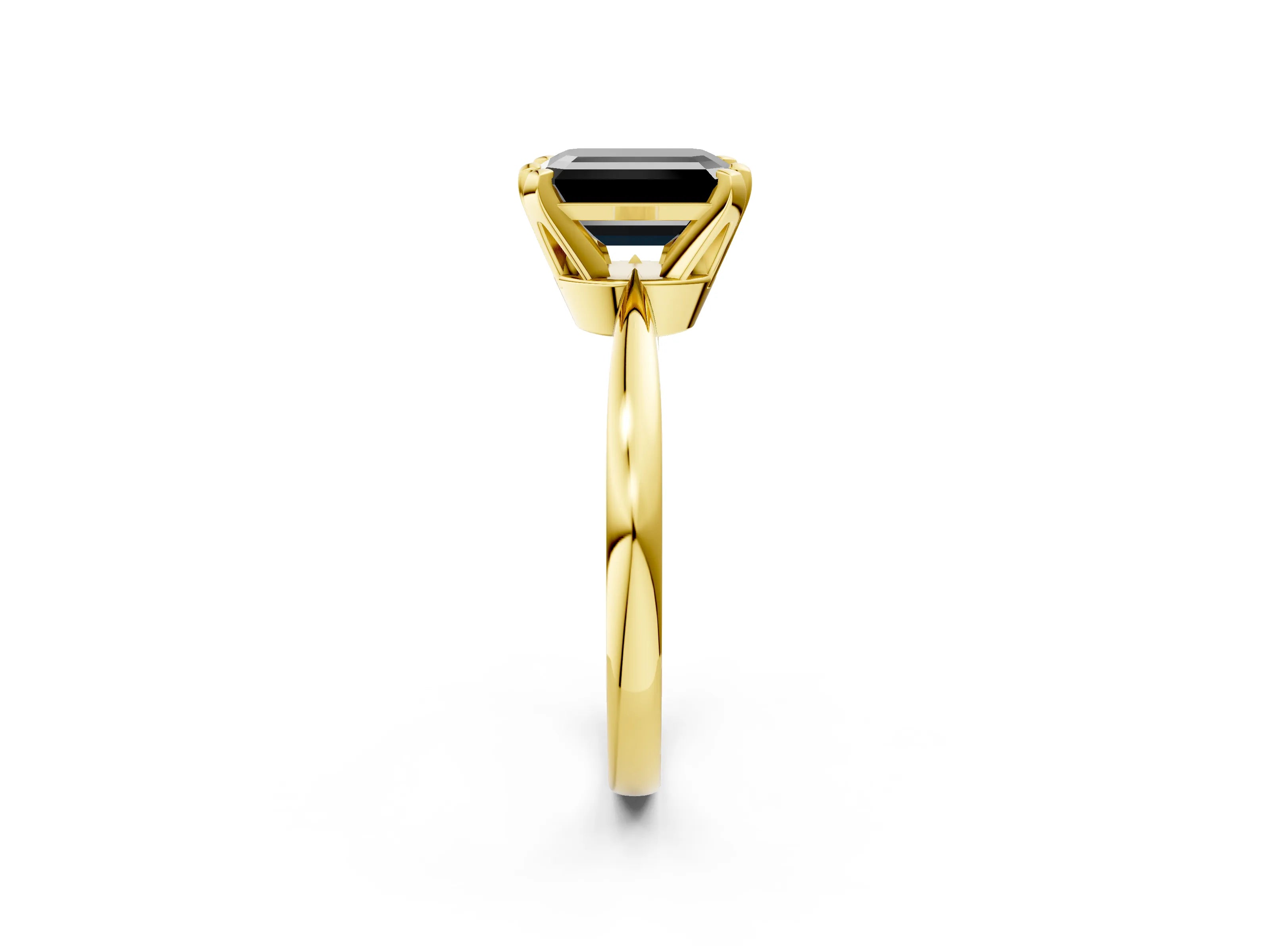 Yellow gold Fancy Black Emerald Cut Solitaire Engagement Ring with Six-Prong Setting and Tapered Band_2