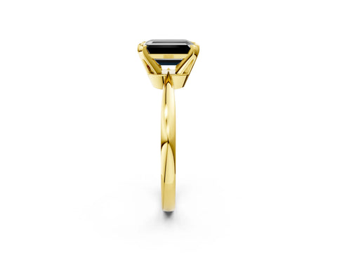 Yellow gold Fancy Black Emerald Cut Solitaire Engagement Ring with Six-Prong Setting and Tapered Band_2