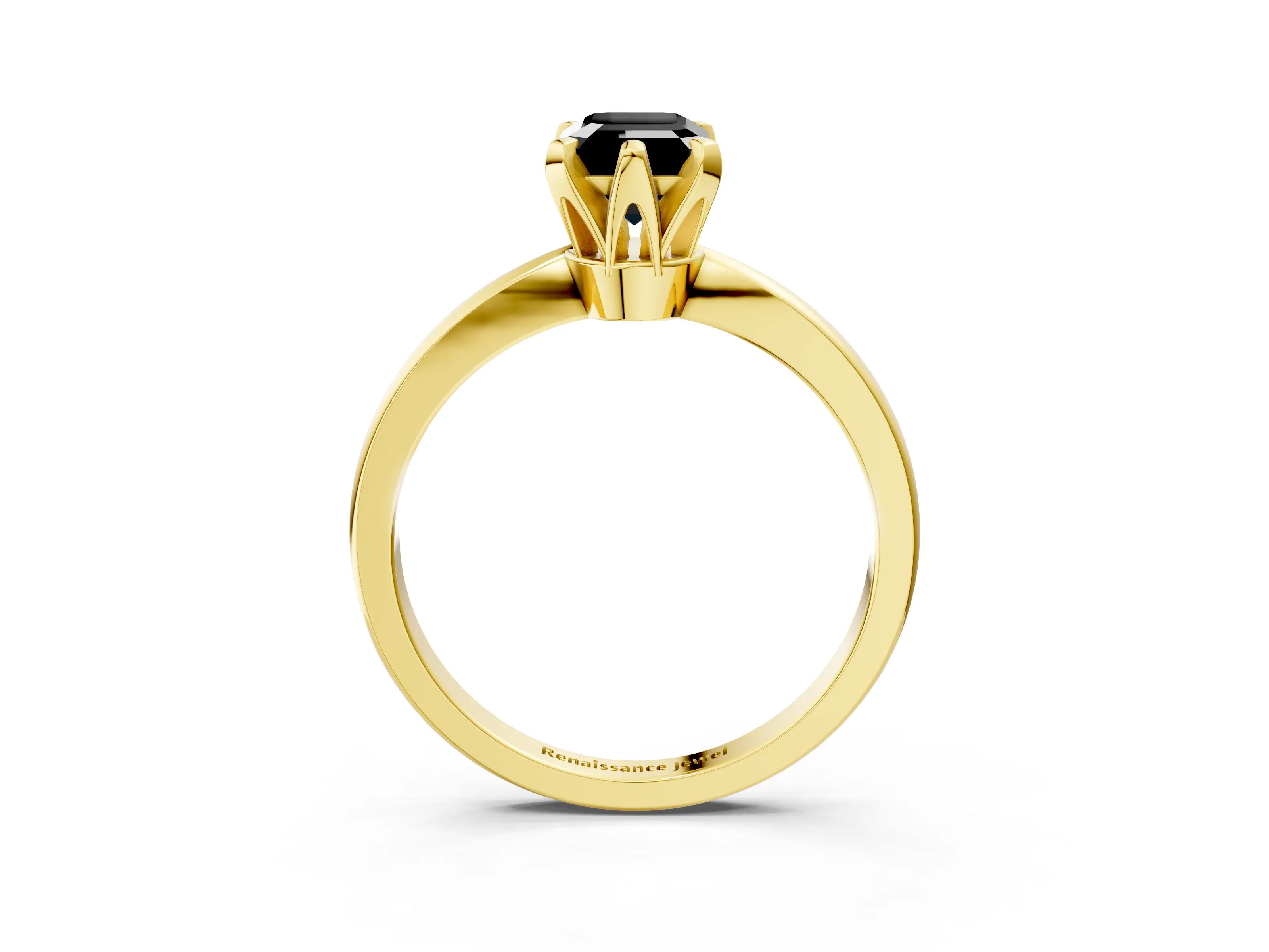 Yellow gold Fancy Black Emerald Cut Solitaire Engagement Ring with Six-Prong Setting and Tapered Band_3