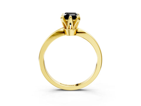 Yellow gold Fancy Black Emerald Cut Solitaire Engagement Ring with Six-Prong Setting and Tapered Band_3
