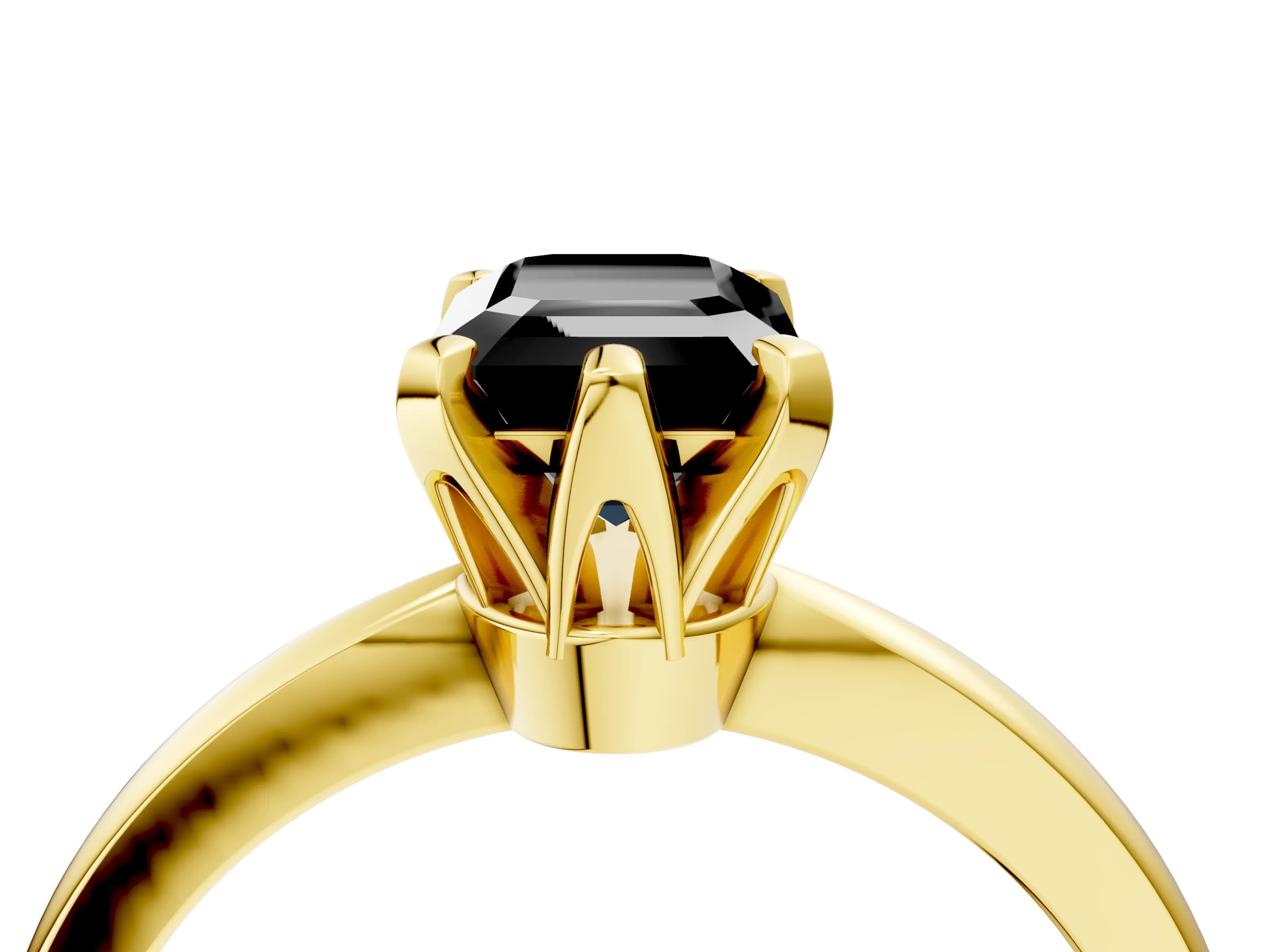 Yellow gold Fancy Black Emerald Cut Solitaire Engagement Ring with Six-Prong Setting and Tapered Band_4