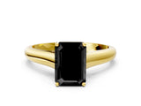 Yellow gold Fancy Black Emerald Cut Solitaire Engagement Ring with Tapered Band and Four-Prong Setting_3